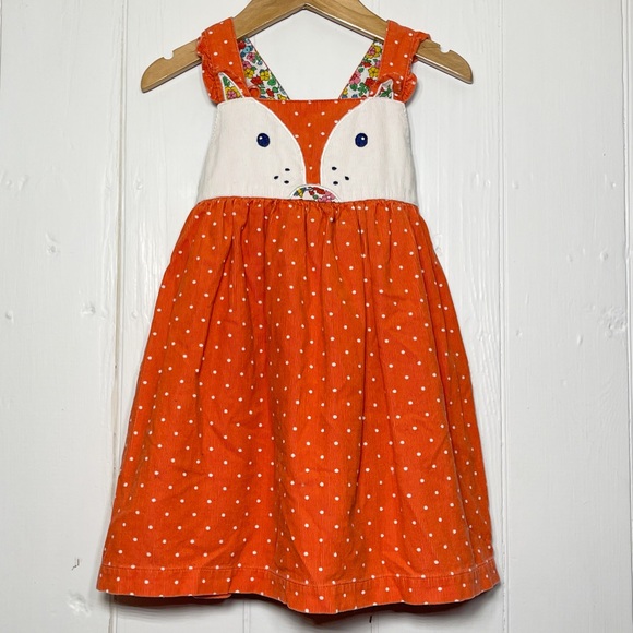 MINI BODEN VGUC HSA HTF Corduroy Polka Dot Fox Embroidered Appliqué Pinnie Dress - Picture 1 of 1